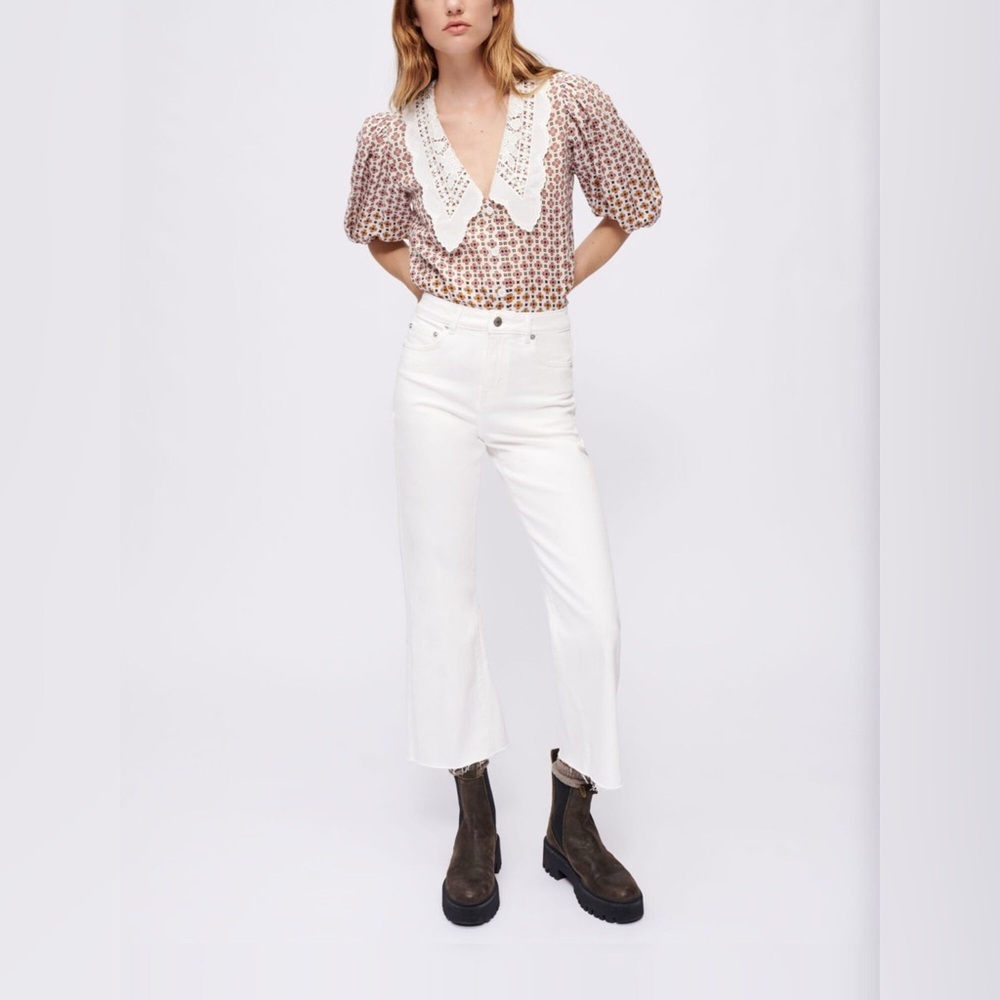 Maje White Raw Hem Flare Jeans Size XS